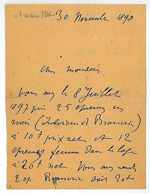 Image du vendeur pour Autograph note signed ("H. de Toulouse Lautrec"). mis en vente par Antiquariat INLIBRIS Gilhofer Nfg. GmbH