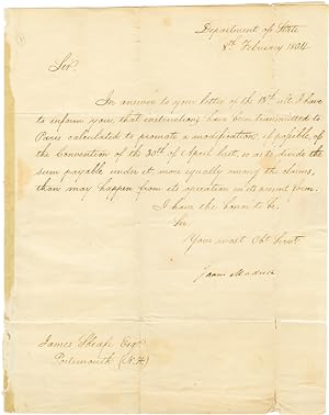 [MANUSCRIPT LETTER, SIGNED TWICE, FROM JAMES MADISON AS SECRETARY OF STATE TO NEW HAMPSHIRE MERCH...