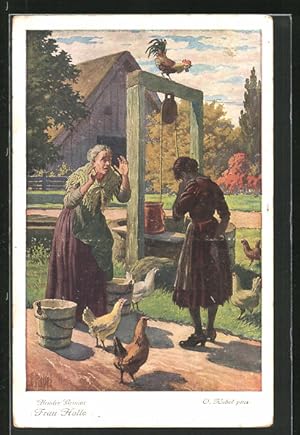 Bild des Verkufers fr Knstler-Ansichtskarte Otto Kubel: Frau Holle, Brder Grimm, Pechmarie am Brunnen zum Verkauf von Bartko-Reher