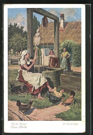 Bild des Verkufers fr Knstler-Ansichtskarte Otto Kubel: Frau Holle, Brder Grimm, Mdchen am Brunnen zum Verkauf von Bartko-Reher