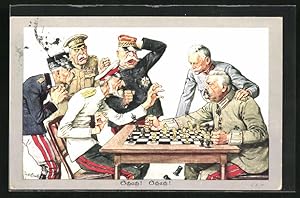 Künstler-Ansichtskarte Theo Zasche: Schach! Schach!, Soldaten beim Schachspiel