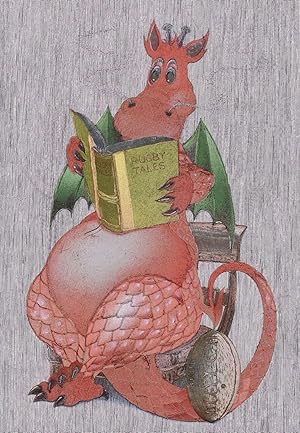 Welsh Dragon Reading Rugby Book Real Metallic Shine Postcard