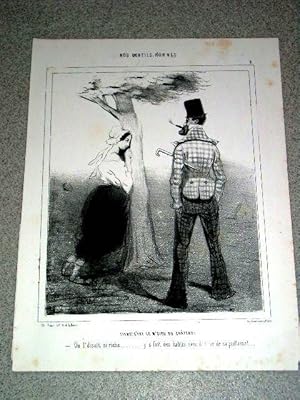 Bild des Verkufers fr Lithographie dbut XIX me CHAM - Tiens ! C'est le M'sieu du chteau ! zum Verkauf von JOIE DE LIRE