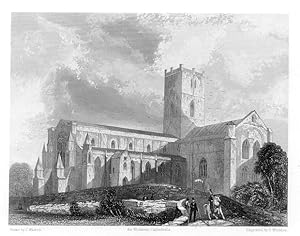 ST DAVID'S CATHEDRAL SOUTHWEST VIEW 1851 STEEL ENGRAVED ARCHITECTURE RARE ANTIQUE PRINT