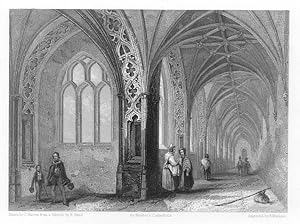 WORCESTER CATHEDRAL THE CLOISTERS - COMES WITH DESCRIPTION 1851 STEEL ENGRAVING ARCHITECTURE RARE...