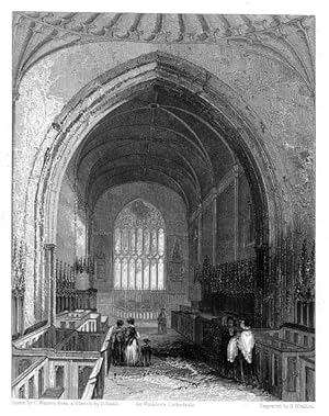 ST ASAPH'S CATHEDRAL THE CHOIR 1851 STEEL ENGRAVING ARCHITECTURE RARE ANTIQUE PRINT
