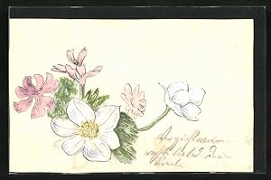 Seller image for Knstler-Ansichtskarte Handgemalt: schne Blumen blhen in weiss und rosa for sale by Bartko-Reher