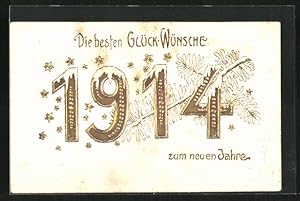 Bild des Verkufers fr Prge-Ansichtskarte Jahreszahl 1914 in goldenen Ziffern, Neujahrsglckwunsch zum Verkauf von Bartko-Reher