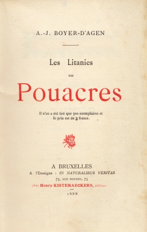 Bild des Verkufers fr Les litanies des pouacres. zum Verkauf von Fokas Holthuis