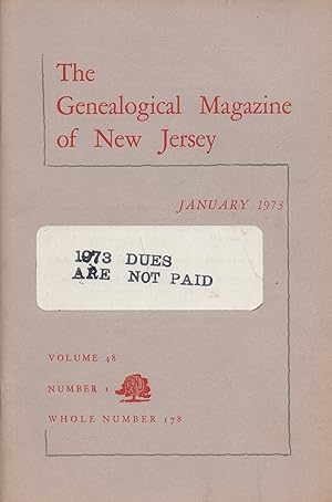 Imagen del vendedor de Genealogical Magazine of New Jersey January 1973 Volume 48 Number 1 Whole Number 178 a la venta por Book Booth