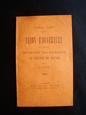 Bild des Verkufers fr Leon d'ouverture du cours d'histoire des religions au Collge de France - 24 avril 1909 - zum Verkauf von Le Livre  Venir