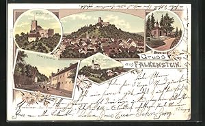 Lithographie Falkenstein, Marienstein, Klause, Schloss