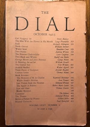 Imagen del vendedor de THE DIAL. Volume LXXV, Number 4. October, 1923 a la venta por Lost Horizon Bookstore