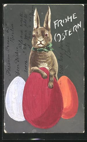 Künstler-Ansichtskarte Handgemalt: Ostergruss mit Osterhase