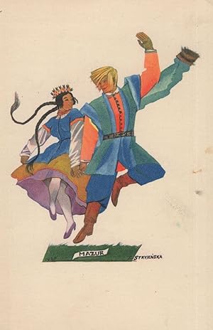 Mazur Polish Antique Folk Dance Dancing Postcard
