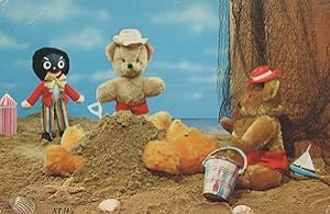 Golliwog On Beach Burying Teddy Bear Alive Toy Boat 1970s Postcard