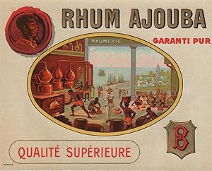"RHUM AJOUBA " Etiquette-chromo originale (vers 1900)