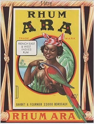 "RHUM ARA / BARBET & FOURNIER Bordeaux" Etiquette offset originale (années 80)