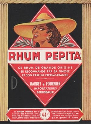 "RHUM PEPITA / BARBET & FOURNIER Bordeaux" Etiquette offset originale (années 80)