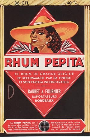 "RHUM PEPITA / BARBET & FOURNIER Bordeaux" Etiquette offset originale (années 80)