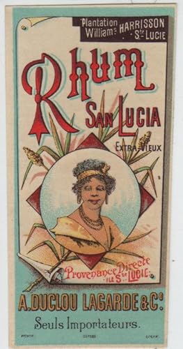 "RHUM SAN LUCIA / A. DUCLOU LAGARDE & C°" Etiquette-chromo originale (entre 1890 et 1900)