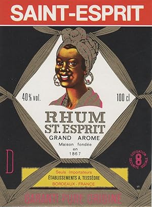 "RHUM SAINT-ESPRIT/ Ets A. TEISSEDRE Bordeaux" Etiquette offset originale (années 60)