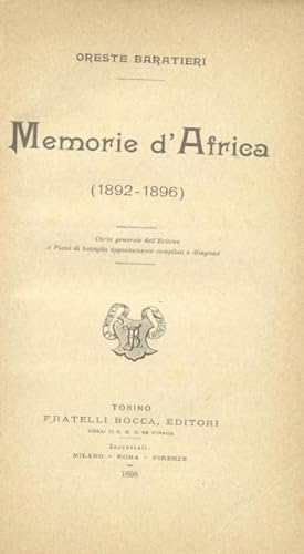 Bild des Verkufers fr MEMORIE D'AFRICA, 1892-1896. zum Verkauf von studio bibliografico pera s.a.s.