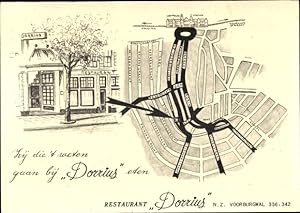 Stadtplan Ansichtskarte / Postkarte Amsterdam Nordholland Niederlande, Restaurant Dorrius