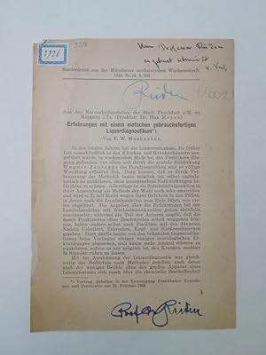 Erfahrungen mit einem einfachen gebrauchsfertigen Liquordiagnostikum, von F. W. Mosbacher. Aus de...