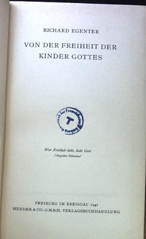 Bild des Verkufers fr Von der Freiheit der Kinder Gottes. zum Verkauf von books4less (Versandantiquariat Petra Gros GmbH & Co. KG)