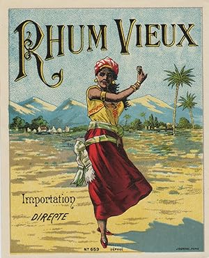 "RHUM VIEUX" Etiquette-chromo originale JOUNEAU Paris vers 1900
