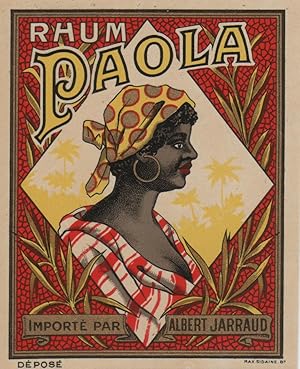 "RHUM PAOLA / Importé par Albert JARRAUD" Etiquette-chromo originale (vers 1900)