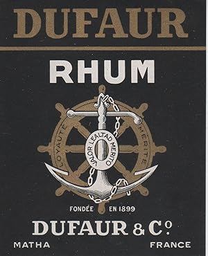 "RHUM DUFAUR / DUFAUR & C° Matha" Etiquette litho originale (années 30)