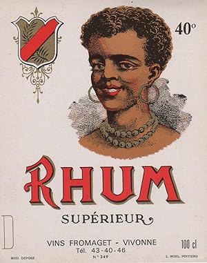"RHUM SUPÉRIEUR / VINS FROMAGET Vivonne" Étiquette litho originale (années 30)