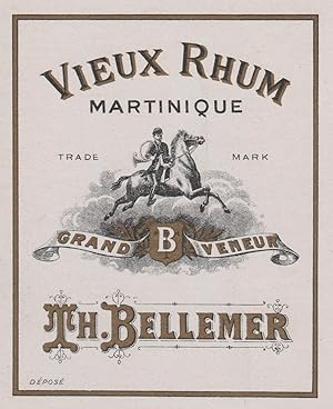 "VIEUX RHUM MARTINIQUE / GRAND VENEUR (Th. BELLEMER)" Etiquette litho originale (années 30)