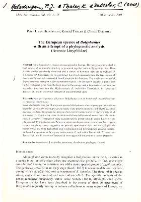 Imagen del vendedor de The European species of Bolyphantes with an attempt of a phylogenetic analysis (Araneae Linyphiidae) a la venta por ConchBooks