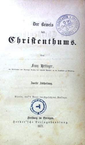 Seller image for Der Beweis des Christenthums; Apologie des Christenthums; Band 1; 2. Abtheilung; for sale by books4less (Versandantiquariat Petra Gros GmbH & Co. KG)