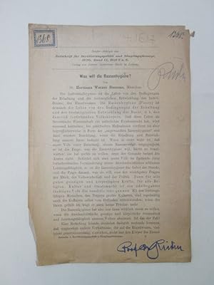 Bild des Verkufers fr Was will die Rassenhygiene?, von Dr. Hermann Werner Siemens. Sonderdruck aus: Zeitschrift fr Bevlkerungspolitik und Suglingsfrsorge Band 11, Heft 5 und 6 (1920) * aus dem Besitz von E r n s t R  d i n zum Verkauf von Galerie fr gegenstndliche Kunst