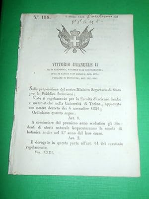 Immagine del venditore per Decreti Regno Sardegna Torino Studenti di Storia Naturale 1854 venduto da Chartaland