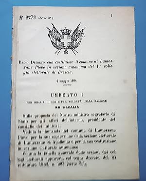 Seller image for Decreto Regno Italia Costituzione comune Lumezzane Pieve in sezione Brescia 1884 for sale by Chartaland