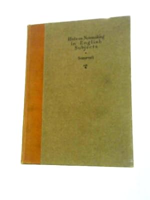 Bild des Verkufers fr Hints on Note Making in English Subjects zum Verkauf von World of Rare Books