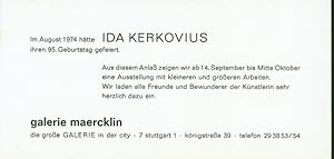 Bild des Verkufers fr Einladung zur Erffnung der Ausstellung Ida Kerkovius Galerie Maercklin Knigstrae 39, Stuttgart. Ab 14. September bis Mitte Otkober 1974. zum Verkauf von Stader Kunst-Buch-Kabinett ILAB