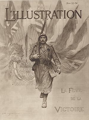 "L'ILLUSTRATION: LA FÊTE DE LA VICTOIRE" Couverture originale entoilée illustrée par José SIMONT ...
