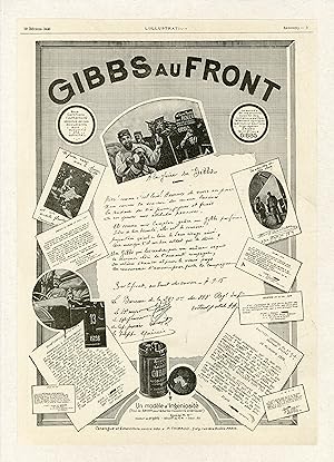 "GIBBS au FRONT" / Annonce originale entoilée parue dans L'ILLUSTRATION (19/02/1916)