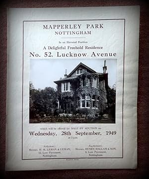 For Sale by Auction,28th September 1949, 52 Lucknow Avenue, Mapperley Park, Nottingham. (now NG3 ...