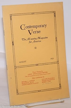 Seller image for Contemporary Verse: the all-poetry magazine for America; vol. 16, #2, August 1923: Three poems by Gene Stratton-Porter for sale by Bolerium Books Inc.