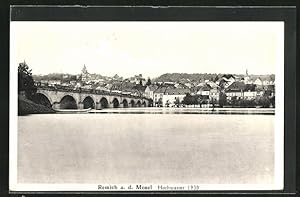 Ansichtskarte Remich a. d. Mosel, Hochwasser an der Brücke 1930