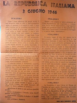 Volantino "LA REPUBBLICA ITALIANA 2 GIUGNO 1946 ITALIANI!"