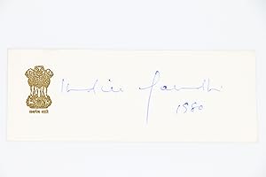 Bristol à en-tête du "Prime Minister House" à New Delhi enrichi de la signature d'Indira Gandhi