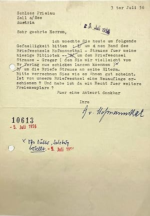 [Brief mit eigenhändiger Signatur von Gerty von Hofmannsthal]. -